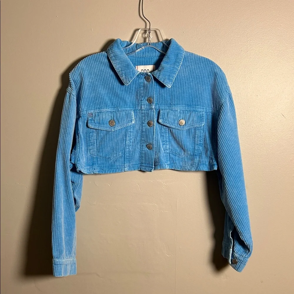 BDG Carissa Corduroy Cropped Jacket Blue Button Closure Size XS 100% Cotton - Picture 1 of 11